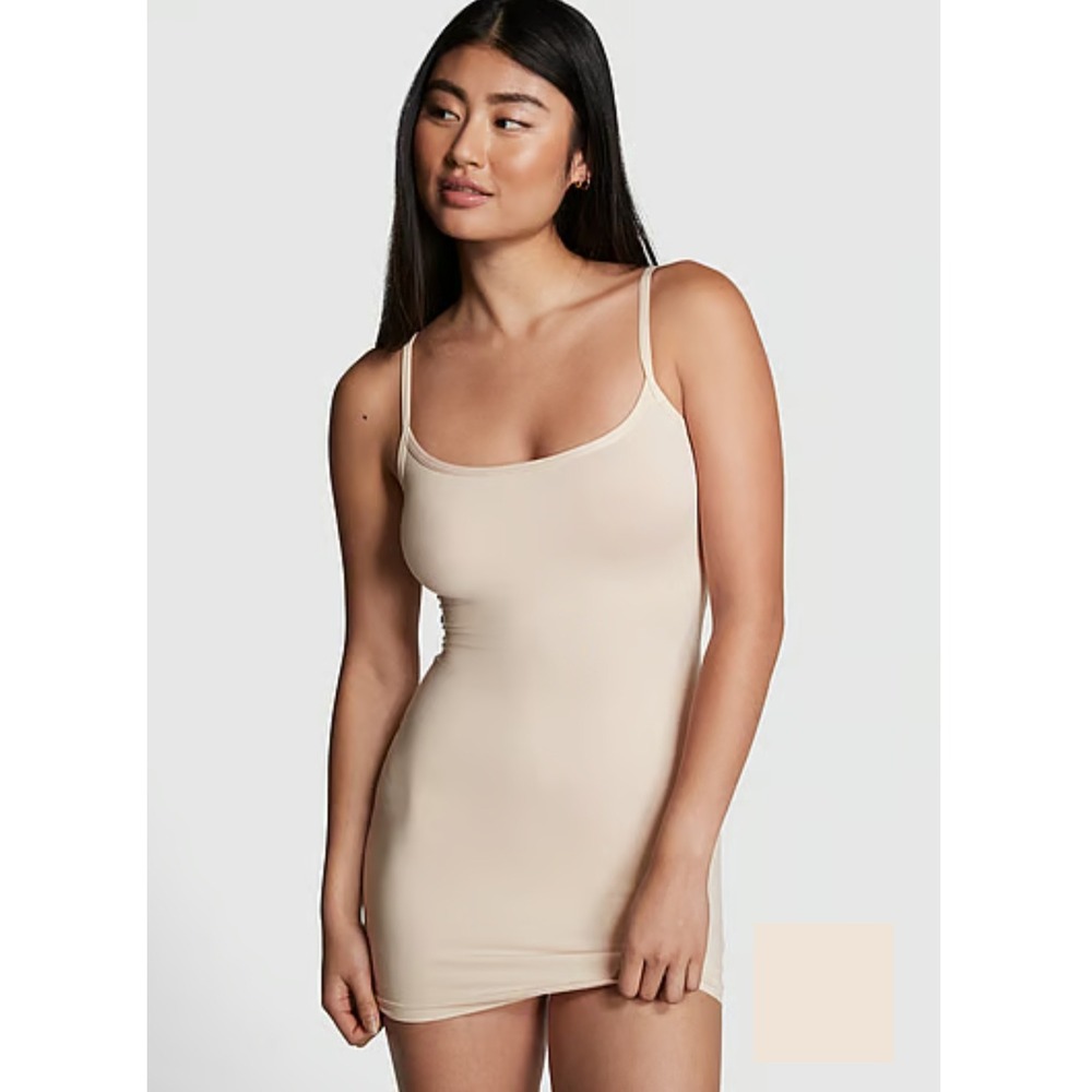 Victoria's Secret Pink Seamless Slip Dress Beige Mini Bodycon Stretch Small